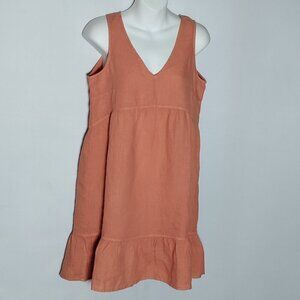 Cynthia Rowley 100% Linen V Neck Tiered Ruffle Mini Sun Dress Small New Salmon